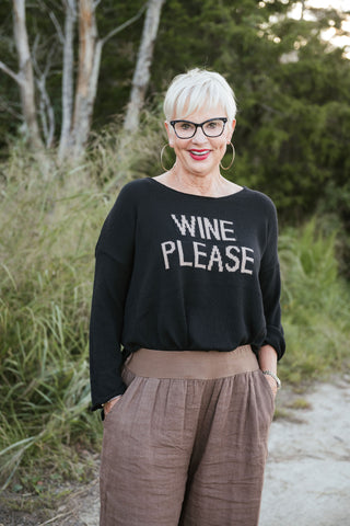 Wine Please Sweater Blk/Beige