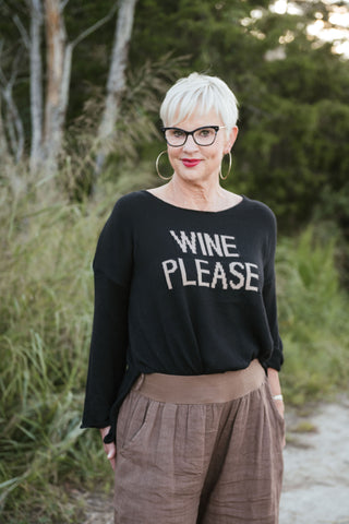 Wine Please Sweater Blk/Beige