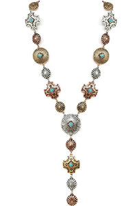 Y Not Long Statement Necklace Tri Tone