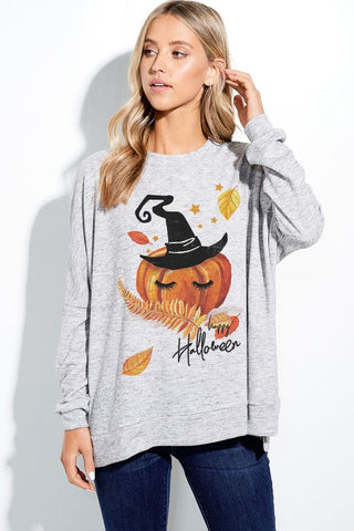 Pretty As A Pumpkin Long Sleeve Top Grey
