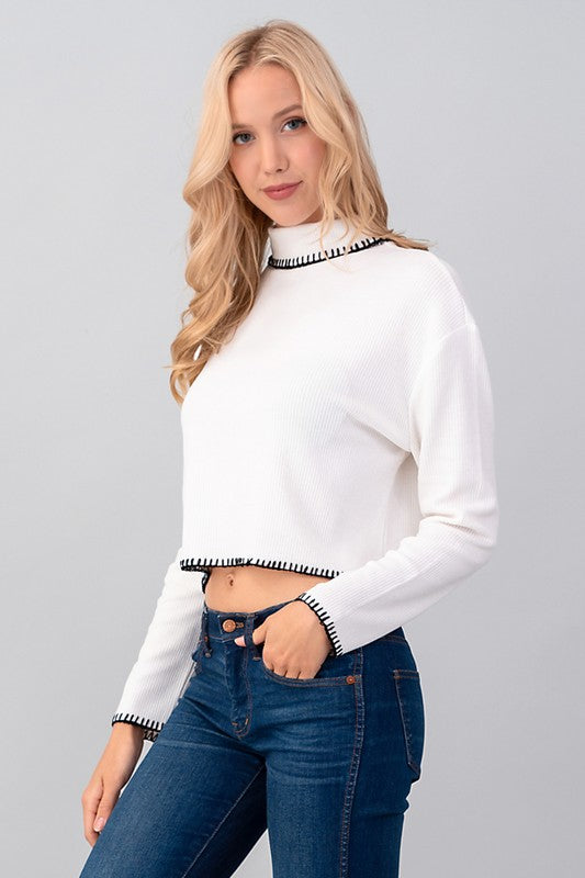 You Had Me In Stitches Turtle Neck Top Soft White