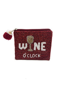 Wine O'Clock Handmade Beaded Coin Purse Red