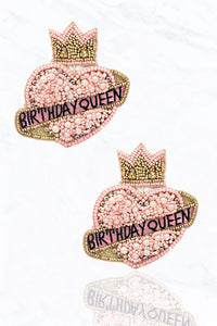 Birthday Queen Beaded Earrings Pink
