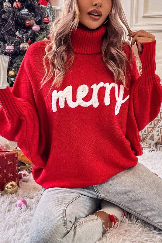 Merry Batwing Sweater Red