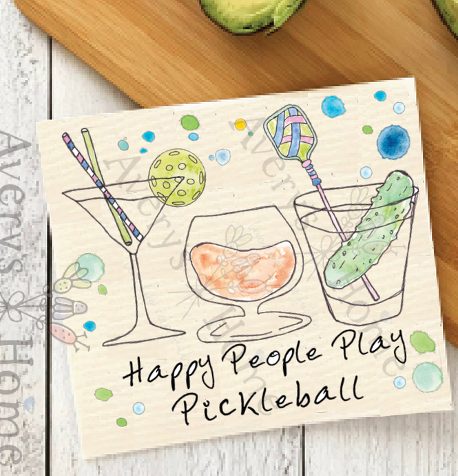 Happy People Play Pickleball Swedish Dishcloth 