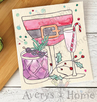 Santa Cocktails Christmas Organic Swedish Towel