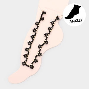 Flowers & Beads Anklet Black