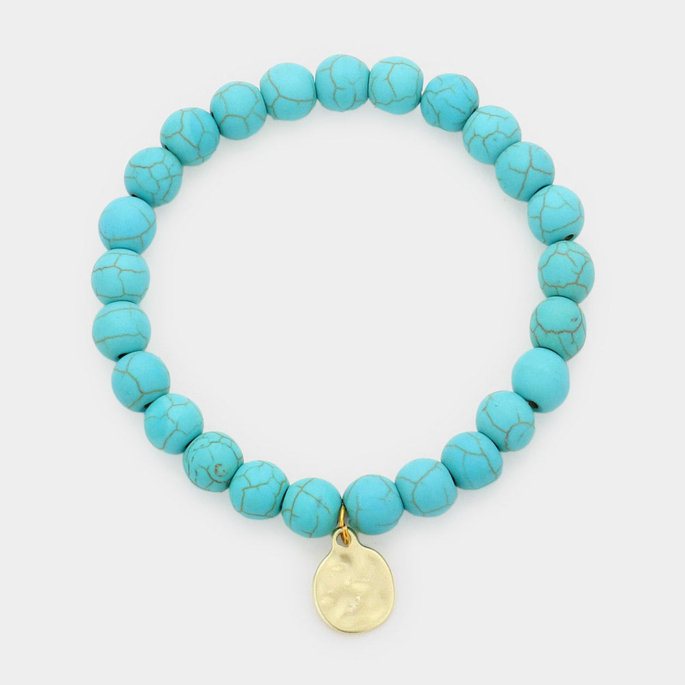 Natural Stone Stretch Charm Bracelet Turquoise