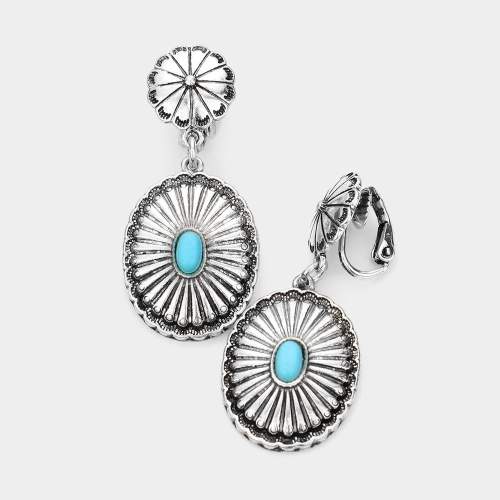 Squash Blossom Clip Earrings Turquoise/Silver