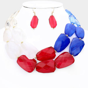 American Pebbles Necklace Set Red/White/Blue