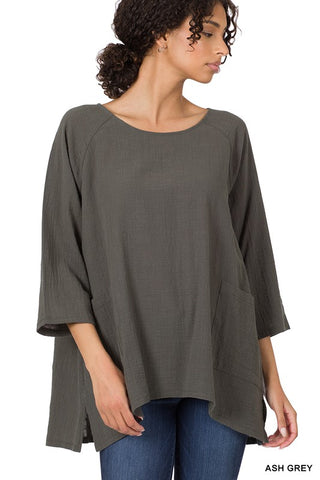 Easy Breezy Gauze Top Ash Grey