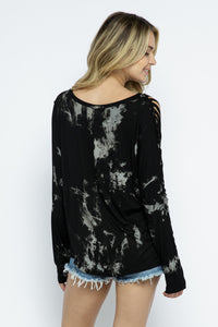 I've Been Clawed Tie Dyed Long Sleeve Top With Stones Black/Grey