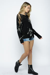 I've Been Clawed Tie Dyed Long Sleeve Top With Stones Black/Grey