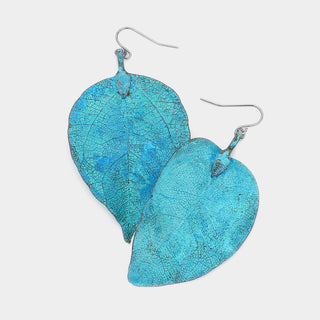 Luxury Leaf Earrings Patina Verdigris