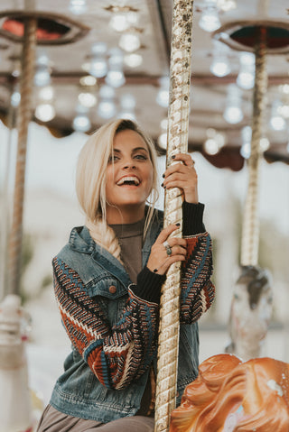 Carnival Sweater Sleeve Denim Jacket