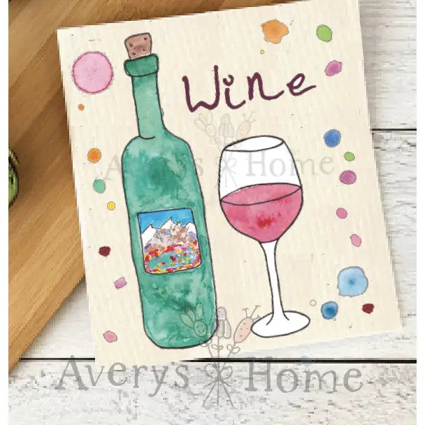 Wine Bottle & Wine Glass Swedish Dish Towel