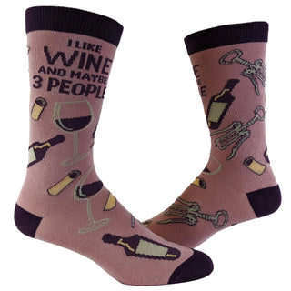 Womens I Like Wine And Maybe 3 People Socks: Womens (5-10) / Pink