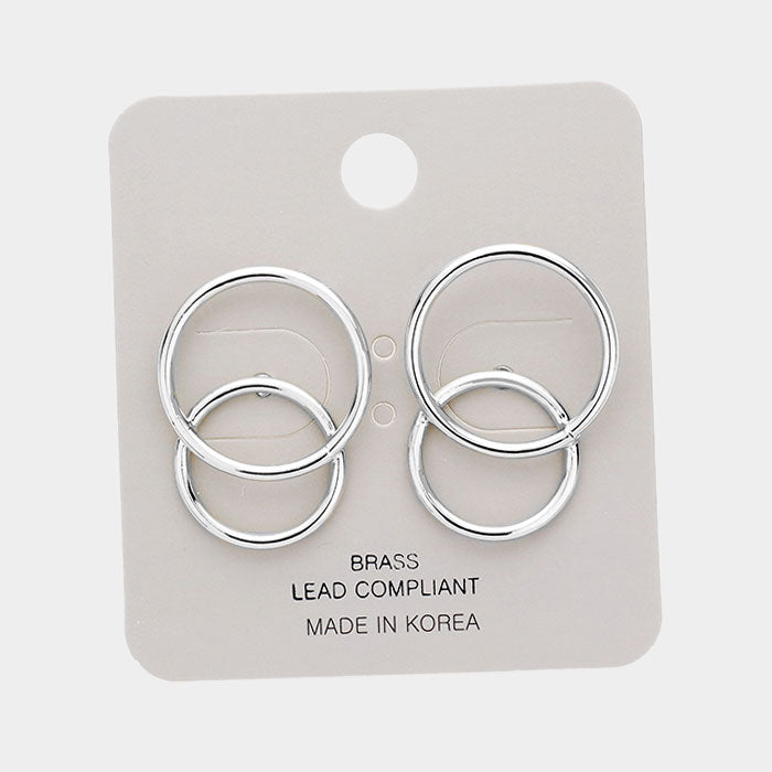 Double Ring Earrings Silver