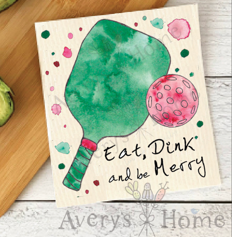 Eat Dink Pickleball Christmas Holiday Swedish Dishcloth