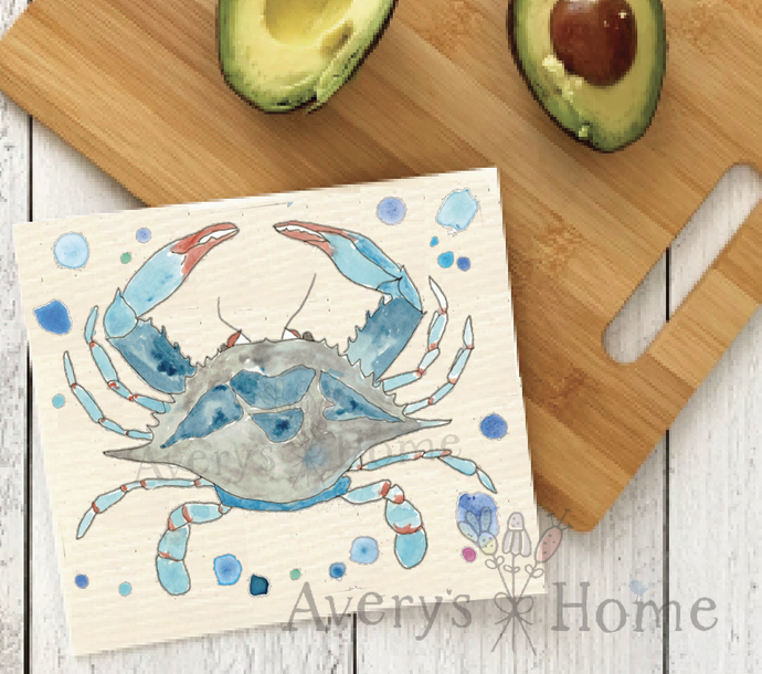 Blue Crab Ocean Swedish Dishcloth