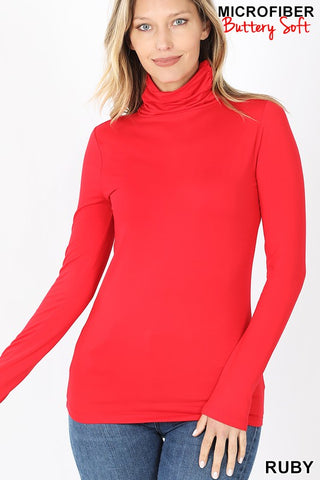 Perfect-Stretch Mock Neck Top (Ruby)